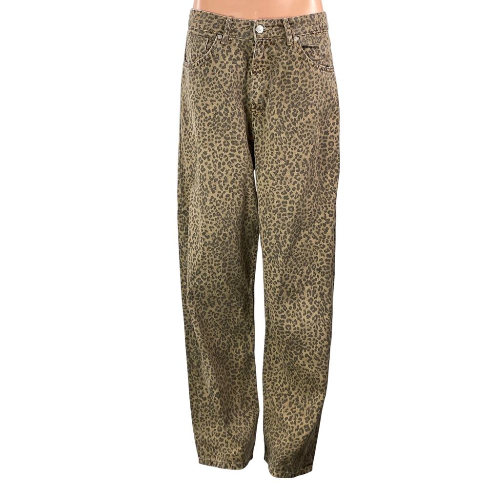 Zara TRF Women's Brown High Rise Animal Print Barrel Tapered Denim Jeans Pants 8
